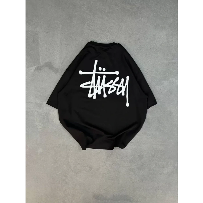 Biçomi Unisex Bisiklet Yaka Baskılı Oversize T-Shirt - Siyah