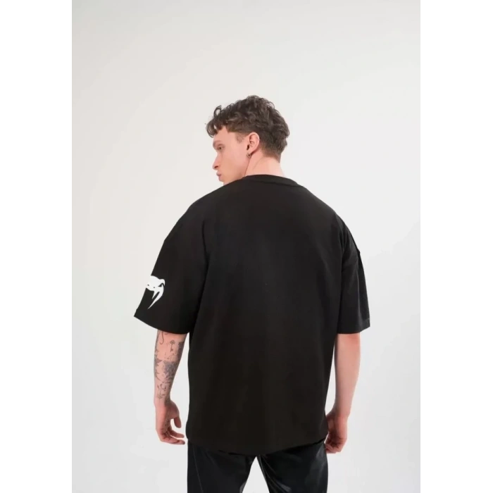 Biçomi Unisex Bisiklet Yaka Baskılı Oversize T-Shirt - Siyah