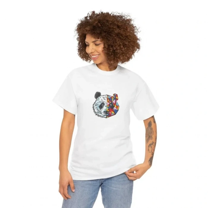 Biçomi Unisex Bisiklet Yaka Baskılı T-Shirt - Beyaz