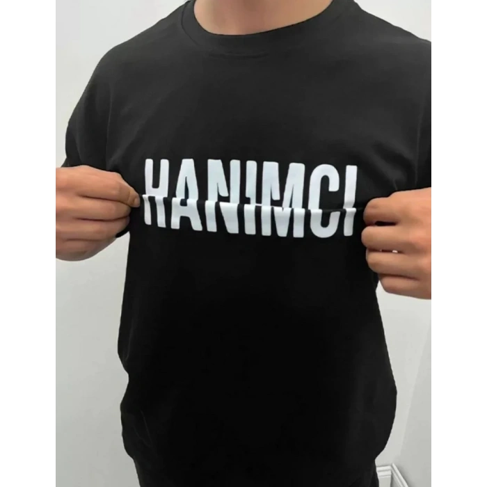 Biçomi Unisex Bisiklet Yaka Katlanan Baskılı T-Shirt - Siyah