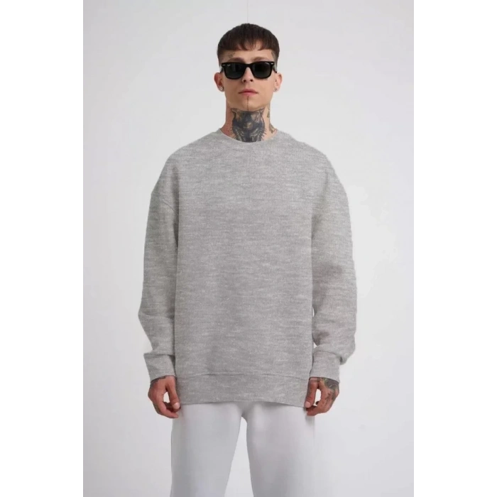 Biçomi Unisex Biskilet Yaka Üç İplik SweatShirt - Gri