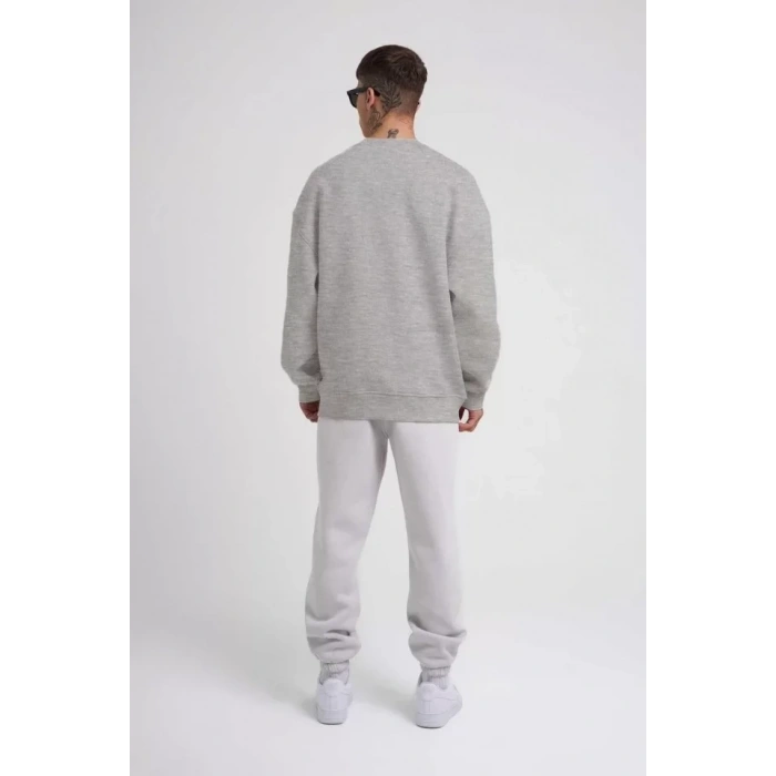 Biçomi Unisex Biskilet Yaka Üç İplik SweatShirt - Gri