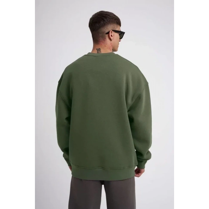 Biçomi Unisex Biskilet Yaka Üç İplik SweatShirt - Haki