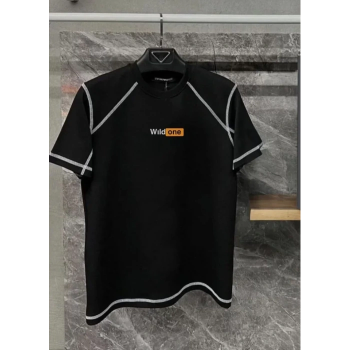 Biçomi Unisex Dikişli Baskılı Oversize T-Shirt - Siyah