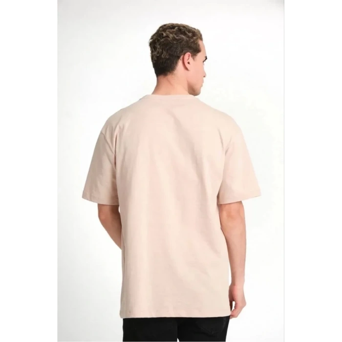 Biçomi Unisex Düz Biskilet Yaka Oversize T-shirt - Bej