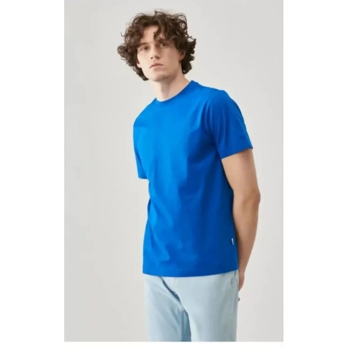 Biçomi Unisex Düz Biskilet Yaka Oversize T-shirt - Mavi