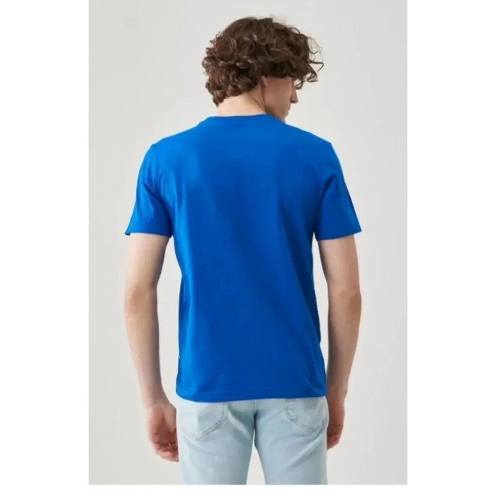 Biçomi Unisex Düz Biskilet Yaka Oversize T-shirt - Mavi