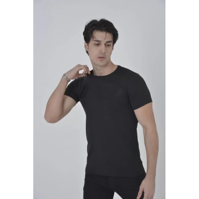 Biçomi Unisex Göğüs File Aksesuarlı T-shirt - Siyah