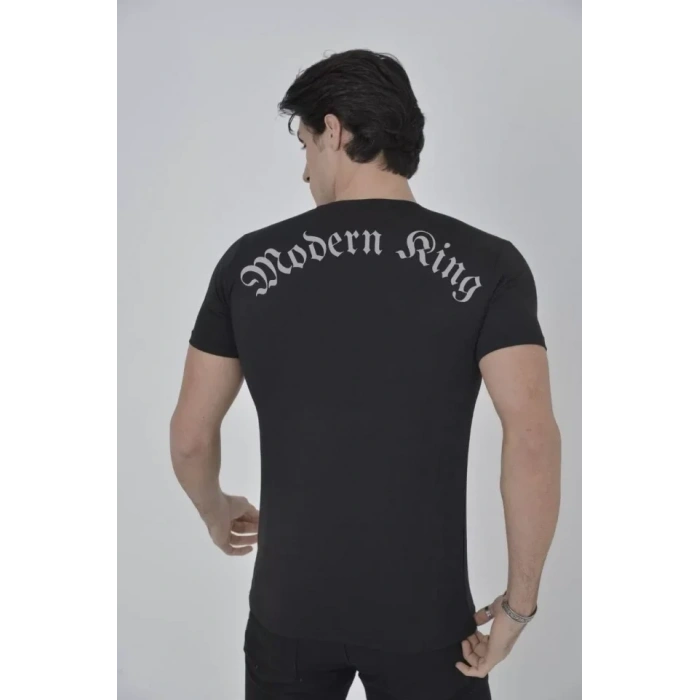 Biçomi Unisex Göğüs File Aksesuarlı T-shirt - Siyah