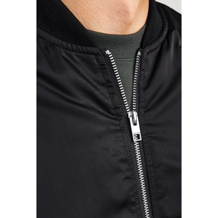 Biçomi Unisex İçi Astarlı Düz Bomber Ceket - Siyah