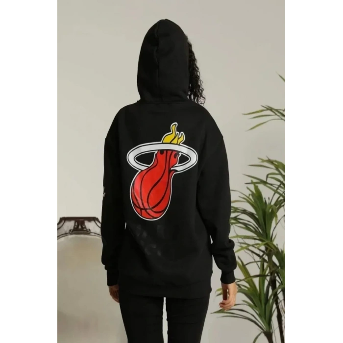 Biçomi Unisex Kapşonlu Baskılı Sweetshirt - Siyah