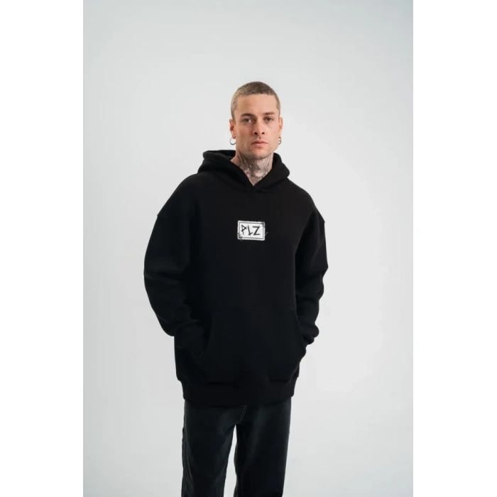 Biçomi Unisex Kapşonlu Uzun Kol Patchli Nakışlı SweatShirt - Siyah