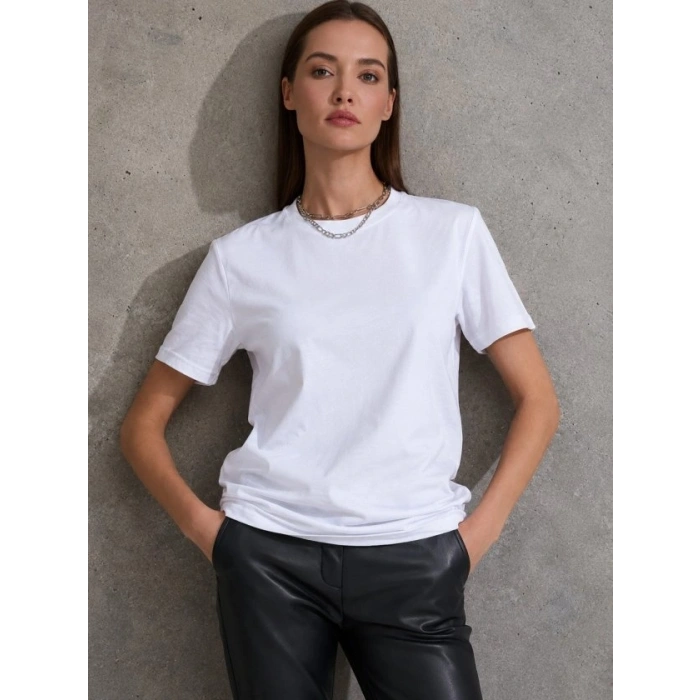 Biçomi Unisex Kısa Kollu Bisiklet Yaka Basic Viskon Bluz