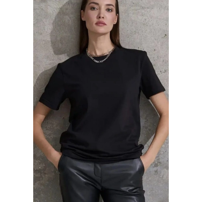 Biçomi Unisex Kısa Kollu Bisiklet Yaka Basic Viskon Bluz