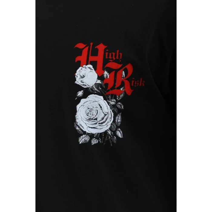 Biçomi Unisex Oversize Baskılı Bisiklet Yaka T-Shirt - Siyah