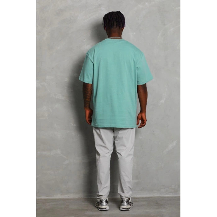 Biçomi Unisex Oversize Düz Bisiklet Yaka T-Shirt - Mint Yeşili