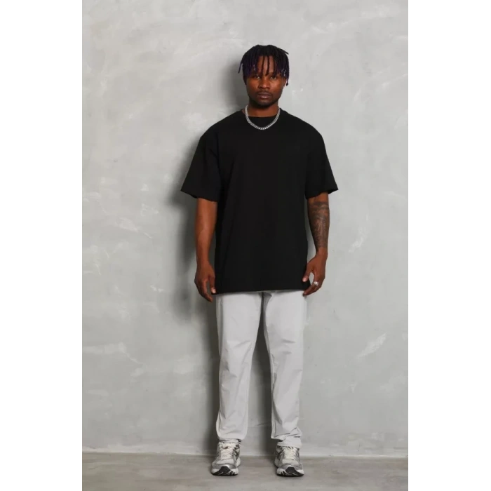 Biçomi Unisex Oversize Düz Bisiklet Yaka T-Shirt - Siyah