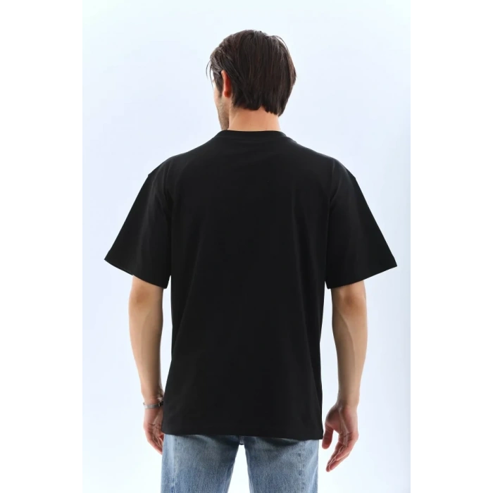 Biçomi Unisex Oversize Düz Bisiklet Yaka T-Shirt - Siyah