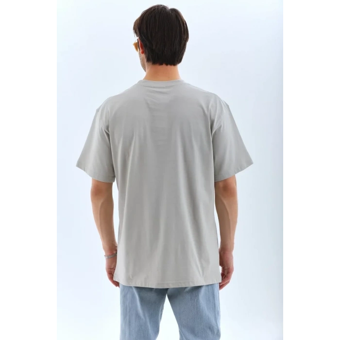 Biçomi Unisex Oversize Taşlı Bisiklet Yaka T-Shirt - Gri