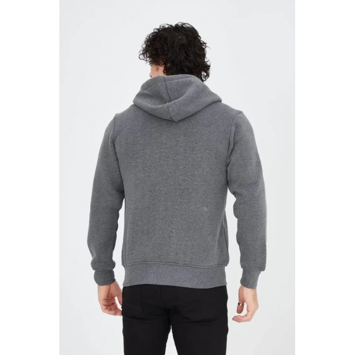 Biçomi Unisex Tam Fermuarlı Kapşonlu  SweatShirt - Füme