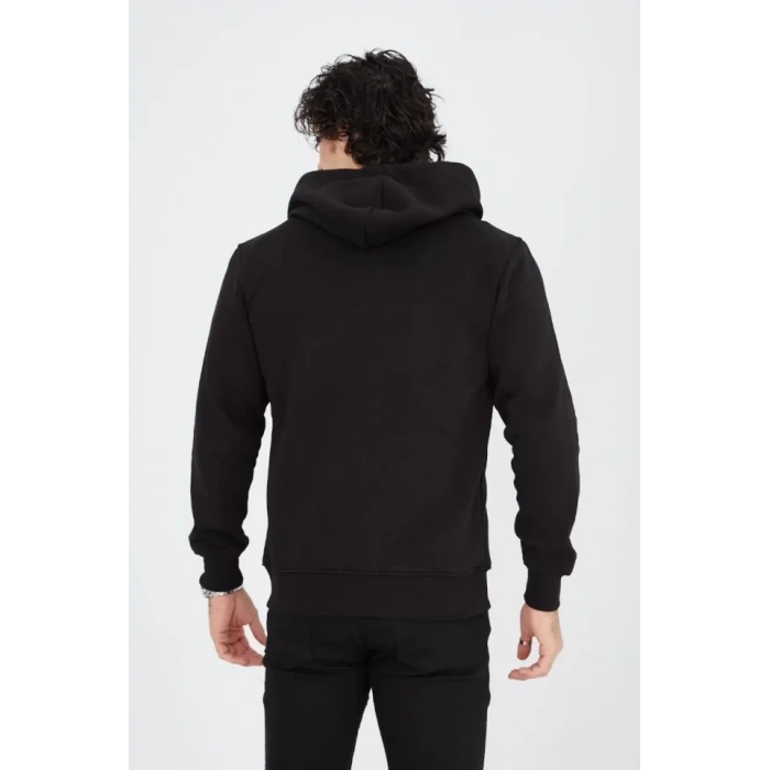 Biçomi Unisex Tam Fermuarlı Kapşonlu  SweatShirt - Siyah