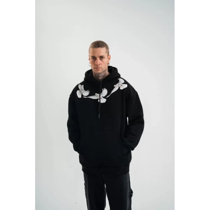 Biçomi Unisex Uzun Kol Bisiklet Yaka Yıkamalı SweatShirt - Siyah