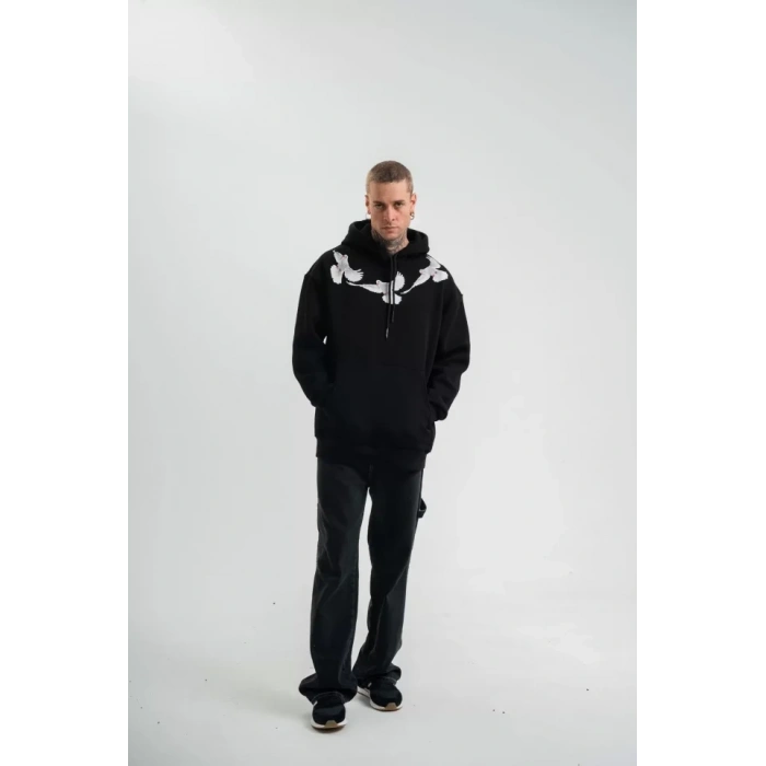 Biçomi Unisex Uzun Kol Bisiklet Yaka Yıkamalı SweatShirt - Siyah