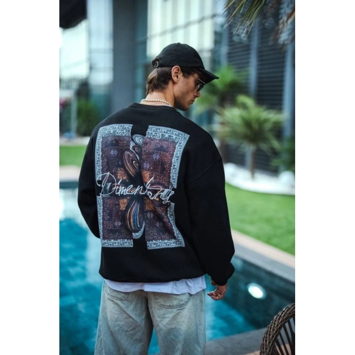 Biçomi Uzun Kol Bisiklet Yaka Ön Ve Arka Baskılı SweatShirt - Siyah