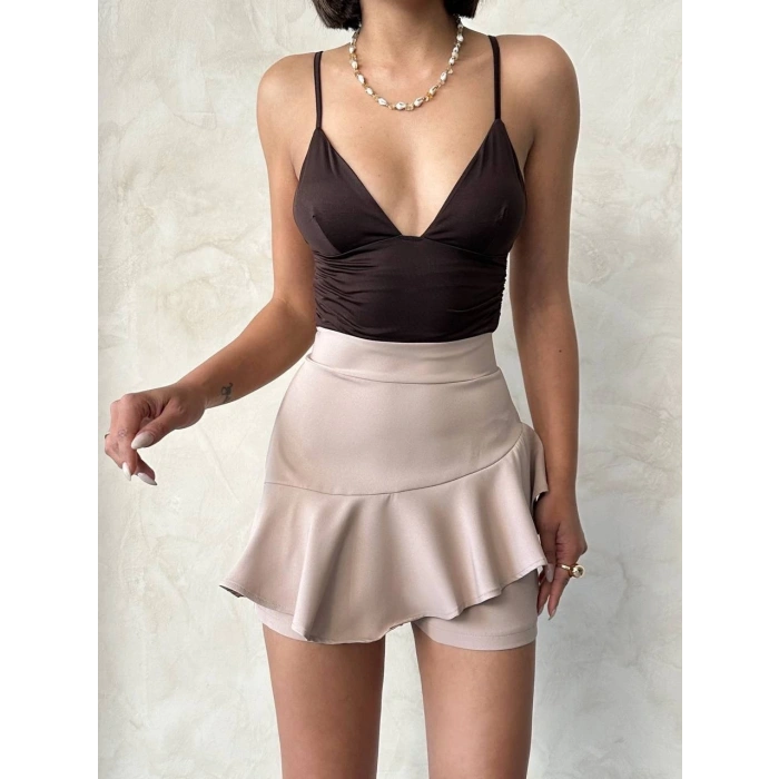 BİÇOMİ Valonlu fırfırlı şort bej s24683
