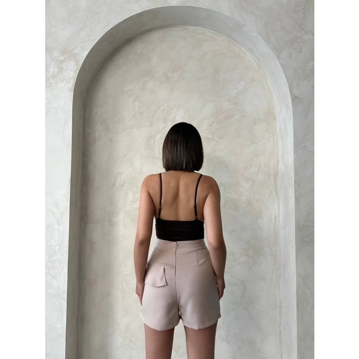 BİÇOMİ Valonlu fırfırlı şort bej s24683