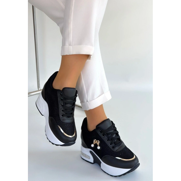 BİÇOMİ Wody Siyah Cilt Simli Bağcıklı Spor Ayakkabı