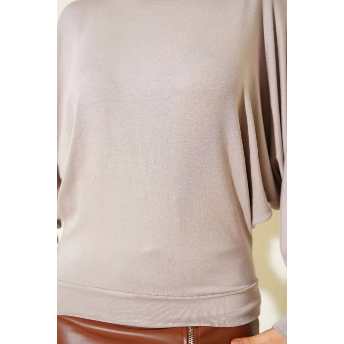 BİÇOMİ Yarasa Kol Salaş Bluz Vizon T4273