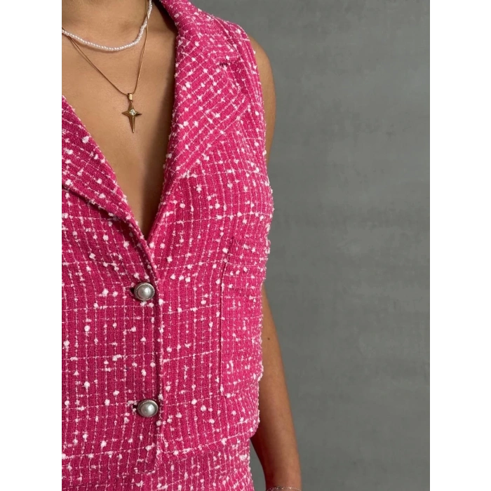 BİÇOMİ Yelekli şort takım pembe