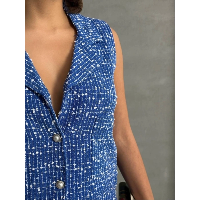 BİÇOMİ Yelekli şort takım saks