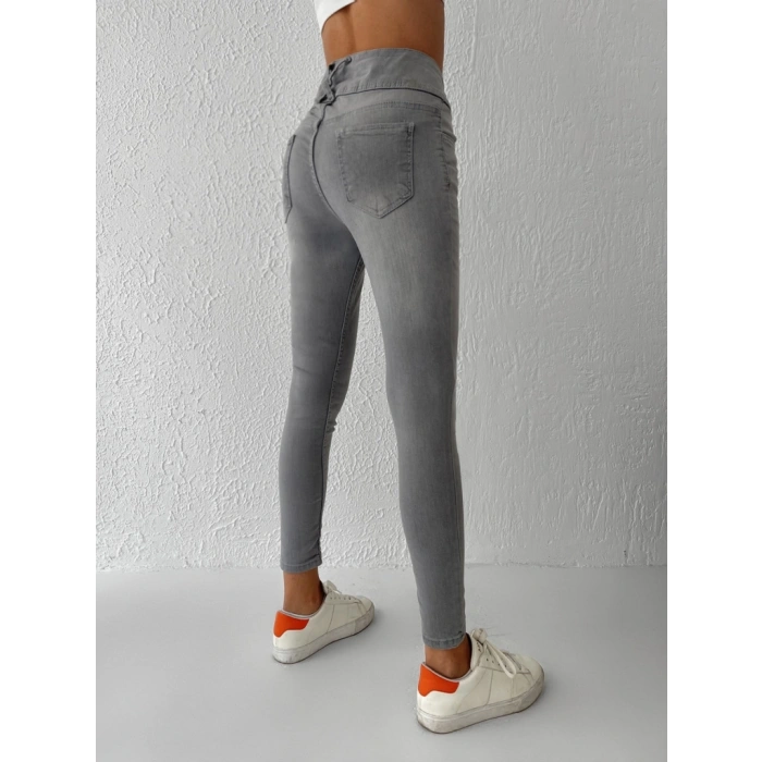 Biçomi Yüksel Bel Likralı Kot Pantolon (Gri)