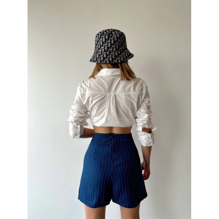 BİÇOMİ Zincir detaylı çizgili şort etek