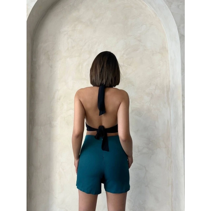 BİÇOMİ Zincirli şort etek petrol yeşili s24676