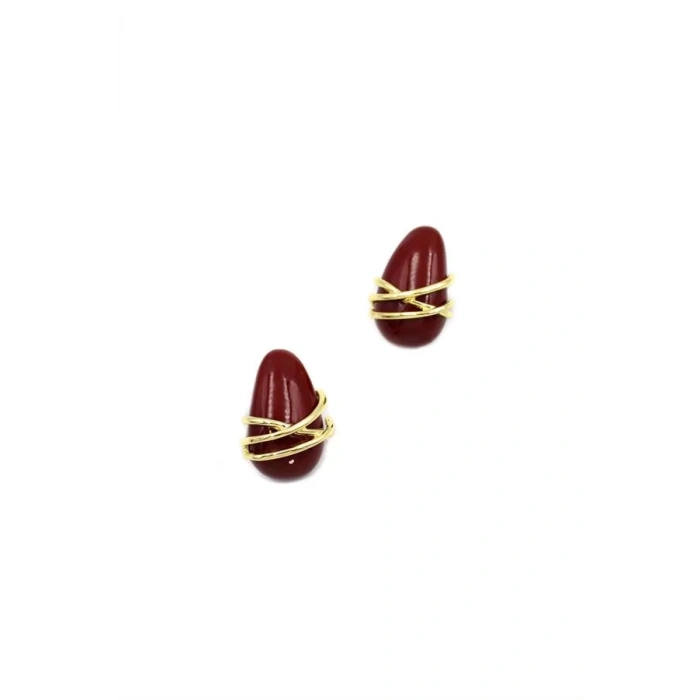 Çizgili Damla Küpe - Kırmızı