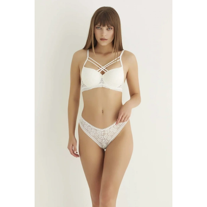 Ekru Destekli Çift Çapraz Dantelli Sütyen Takımı 4307