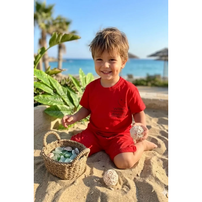 Erkek Çocuk Yazlık Şort Takım Kırmızı