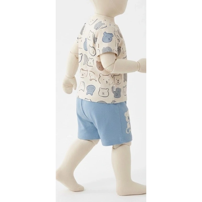 Hassas Ciltler İçin Nefes Alan Ayıcık Baskılı Yazlık Bebek Takımı