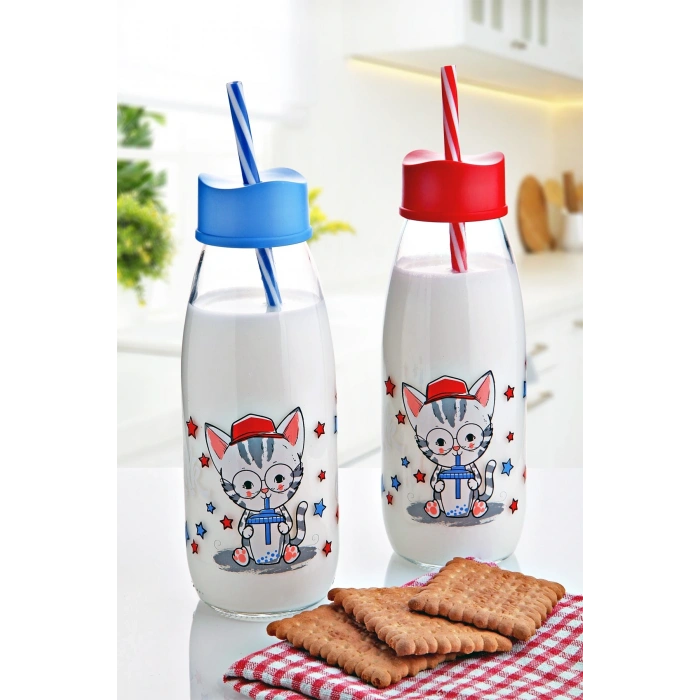 Hayvan Figürlü Pipetli Su Ve Süt Şişesi Cam 500 Ml