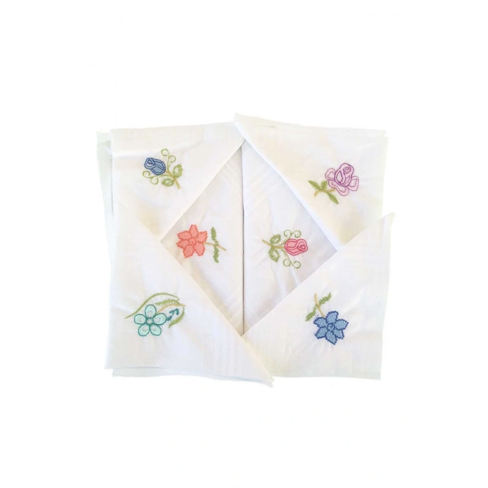 Hediyelik İşlemeli Bayan Mendili 6 lı Paket 28x28 cm 100 Pamuk