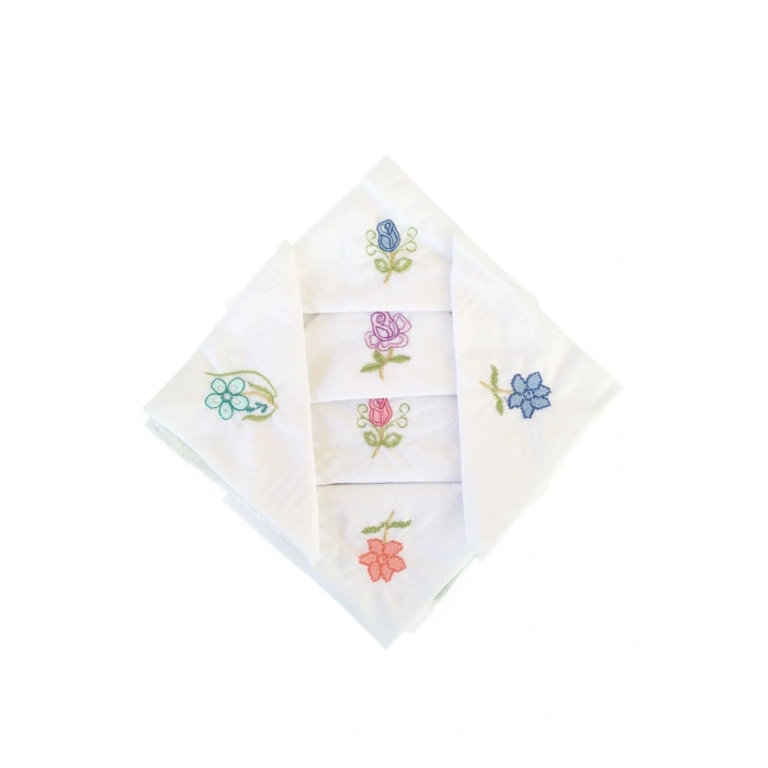 Hediyelik İşlemeli Bayan Mendili 6 lı Paket 28x28 cm 100 Pamuk