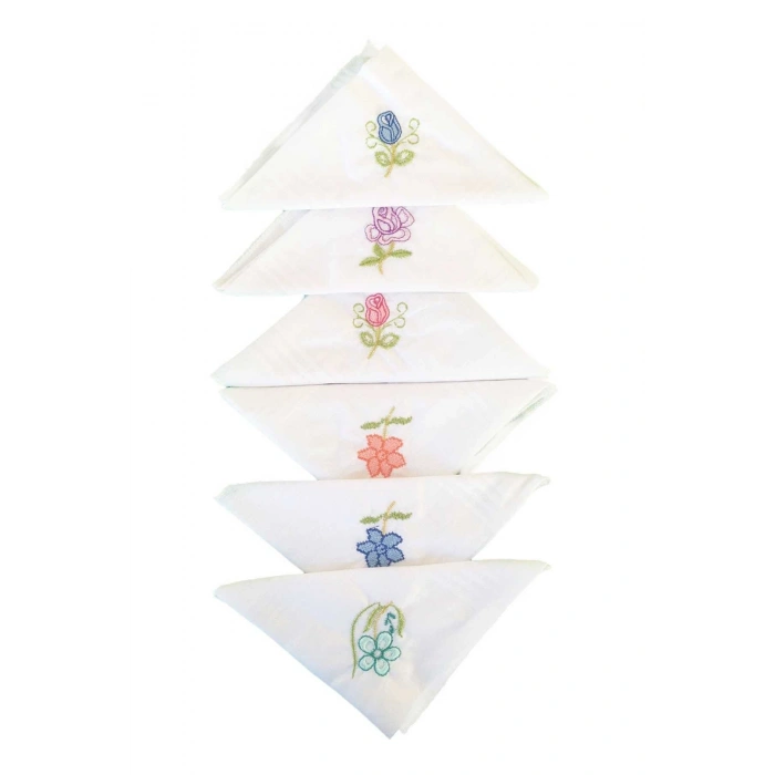 Hediyelik İşlemeli Bayan Mendili 6 lı Paket 28x28 cm 100 Pamuk