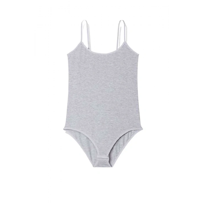 İp Askılı Kadın Çıtçıtlı Body Gri