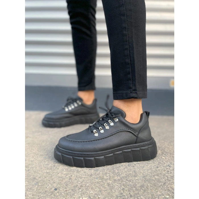JY010 Cloud Bağcıklı Cilt Erkek Günlük Sneaker Ayakkabı CST - Siyah