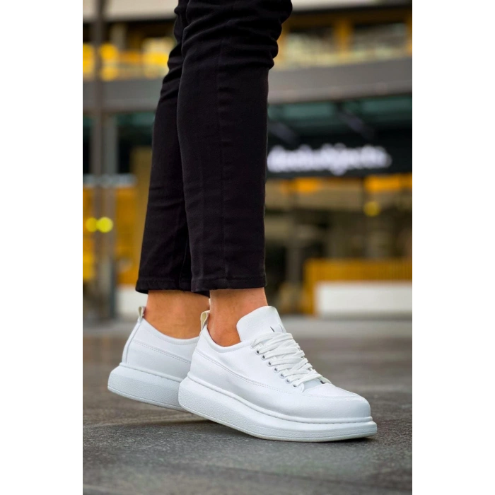 JY814 Axel Bağcıklı Cilt Erkek Günlük Sneaker Ayakkabı CBT Beyaz