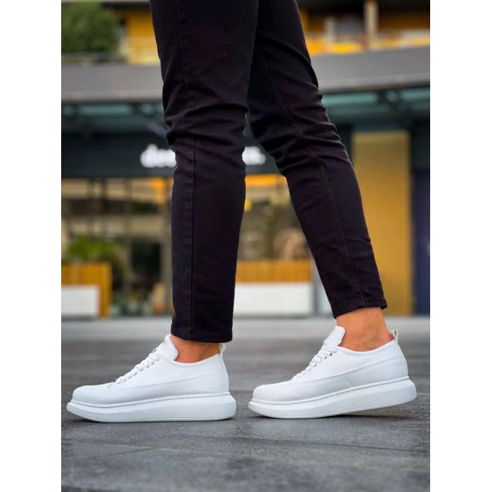 JY814 Axel Bağcıklı Cilt Erkek Günlük Sneaker Ayakkabı CBT Beyaz