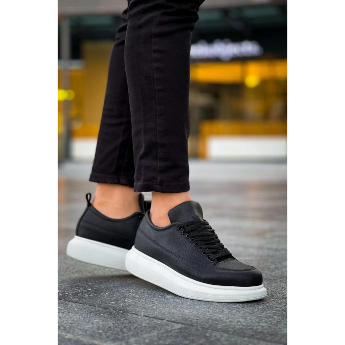 JY814 Axel Bağcıklı Cilt Erkek Günlük Sneaker Ayakkabı CBT Siyah